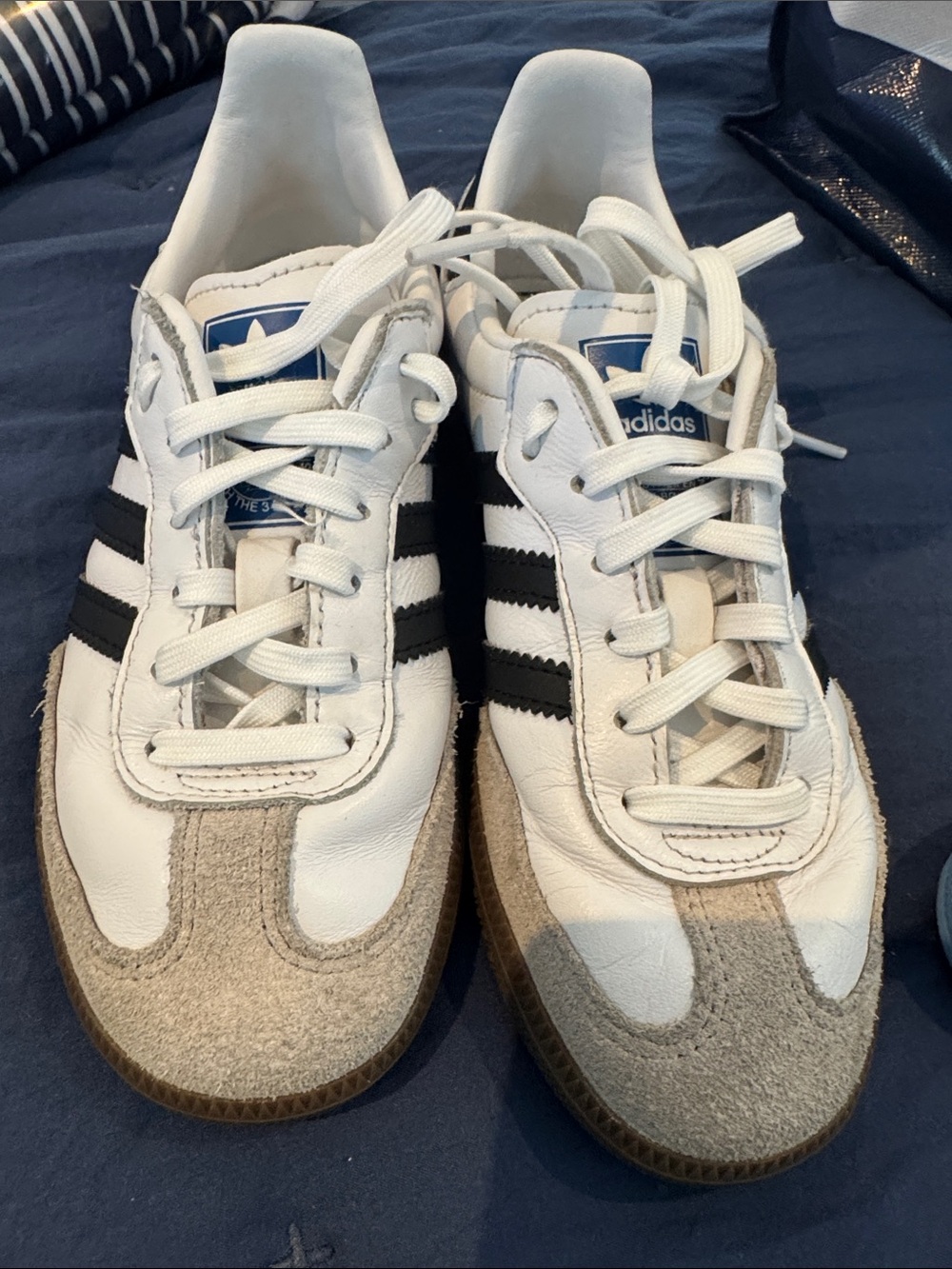 adidas Kids White Black and Tan Samba Sneakers